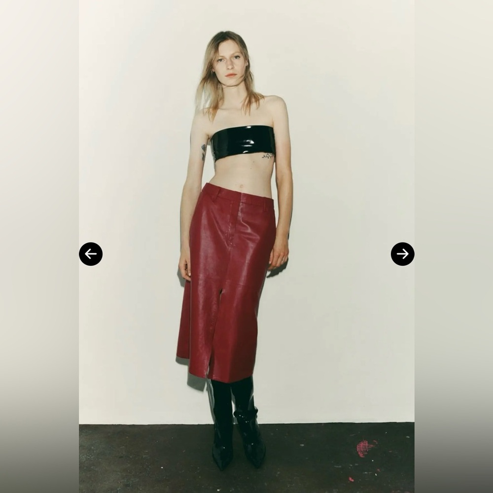 Zara Studio Red Leather Skirt, Size M